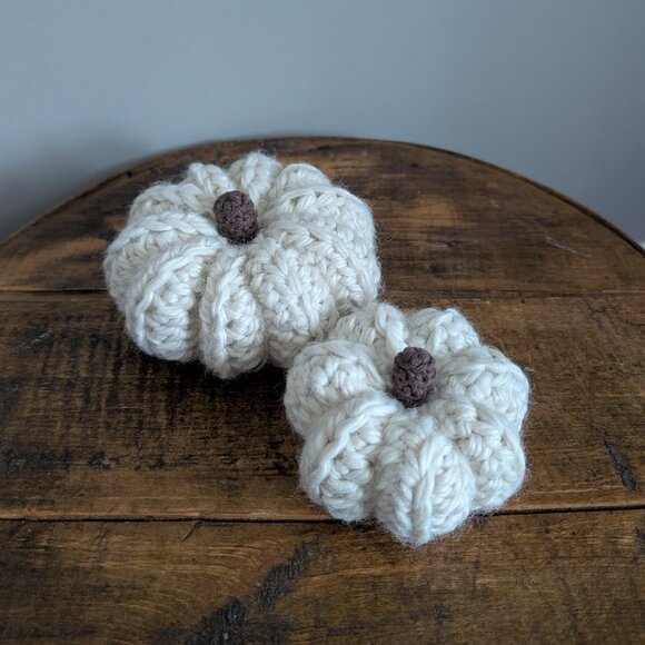Crochet Fall Pumpkins set of 2 cream handmade pumpkins - Picture 1 of 12